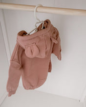 Load image into Gallery viewer, Little Bear Hooded Romper in Cacoa
